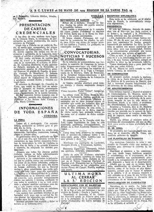 ABC MADRID 26-05-1919 página 19