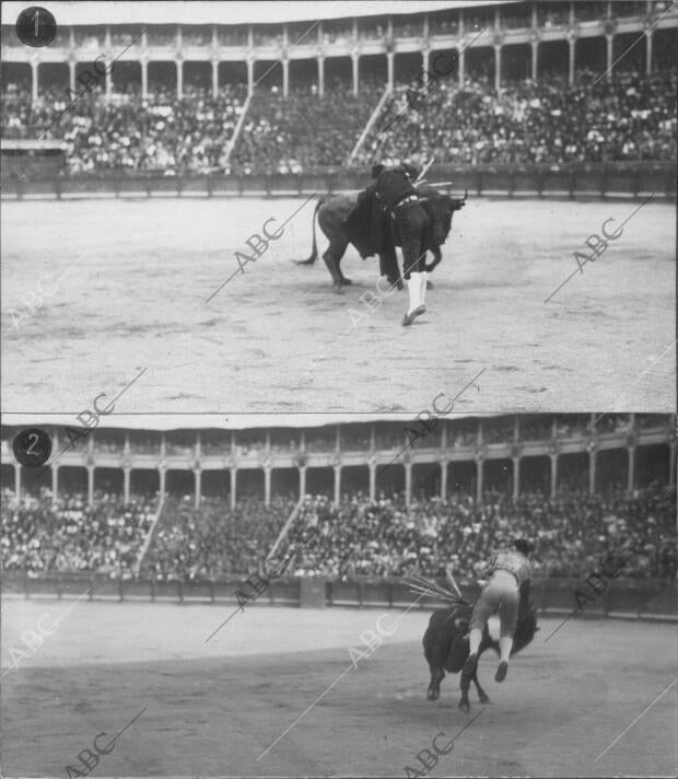 Pamplona. Corridas de Feria. 1.-gallito Pasando Muleta. 2.-Aparatosa Cogida de...