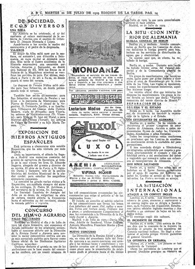 ABC MADRID 22-07-1919 página 14