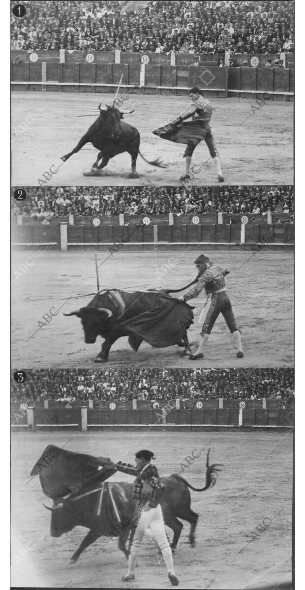 De la novillada de ayer en Madrid. 1.-Méndez en un pase de Muleta. 2.-la rosa en...