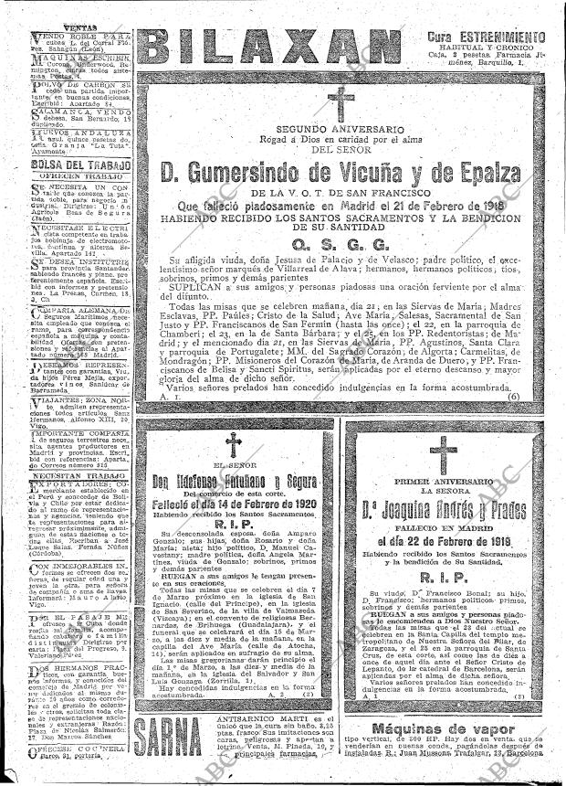 Historieta sin palabras», por Pellicer. (ABC, Madrid, 20 de febrero de