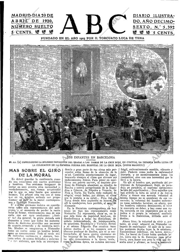 Periódico ABC MADRID 20-04-1920,portada - Archivo ABC