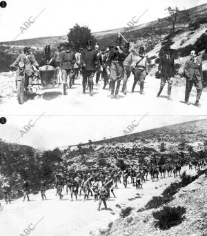 S.M. el Rey (A), con el capitán general Sr. Aguilera (B), en Navacerrada