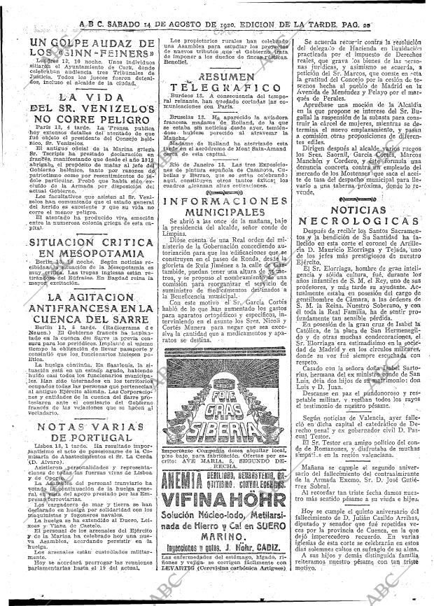 ABC MADRID 14-08-1920 página 20
