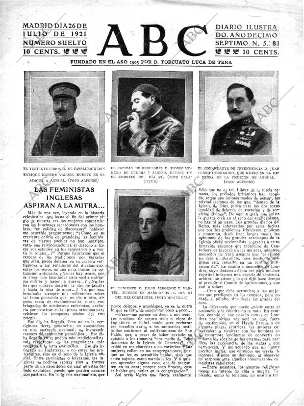 ABC MADRID 26-07-1921 página 1