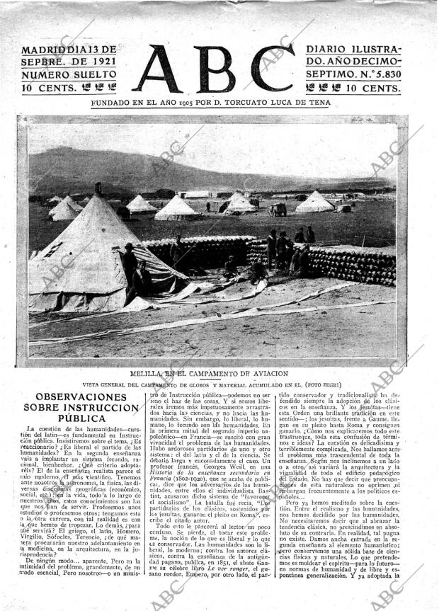 ABC MADRID 13-09-1921 página 1