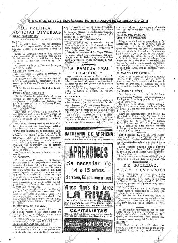 ABC MADRID 13-09-1921 página 14