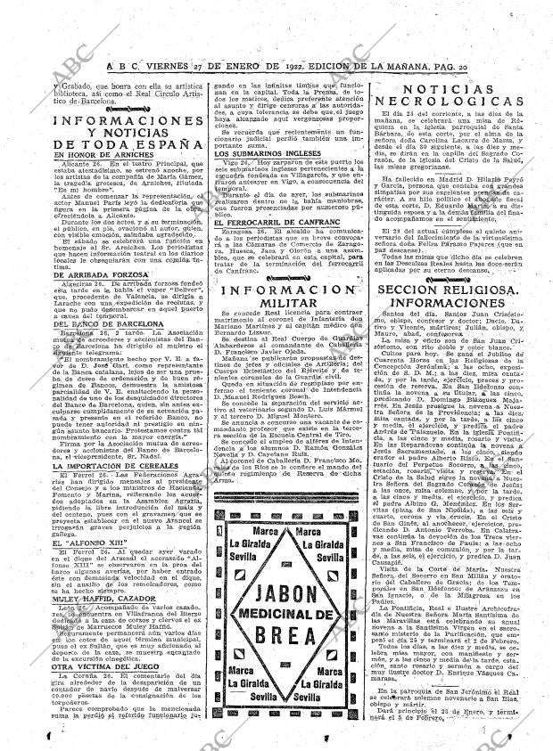 ABC MADRID 27-01-1922 página 20