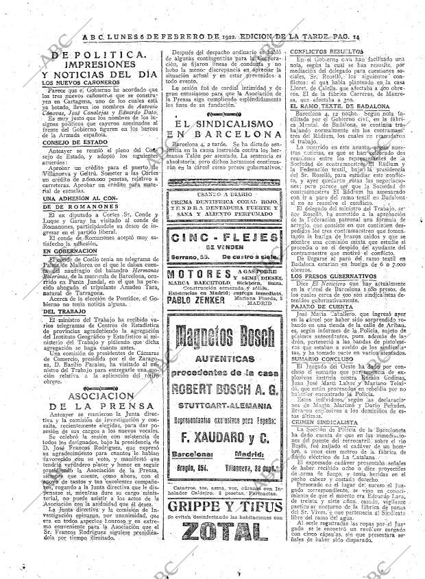 ABC MADRID 06-02-1922 página 14