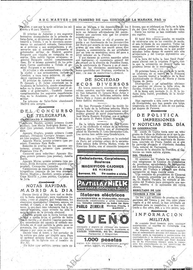 ABC MADRID 07-02-1922 página 12