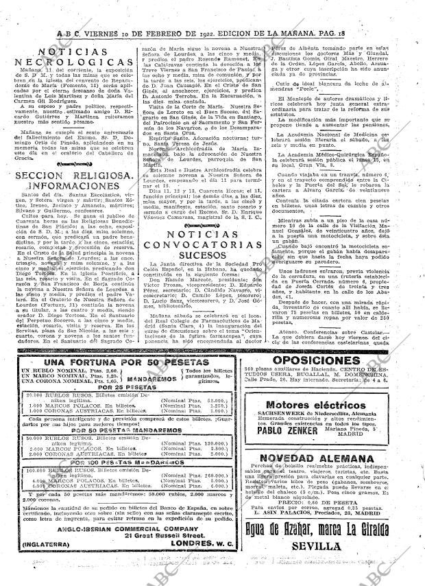 ABC MADRID 10-02-1922 página 18