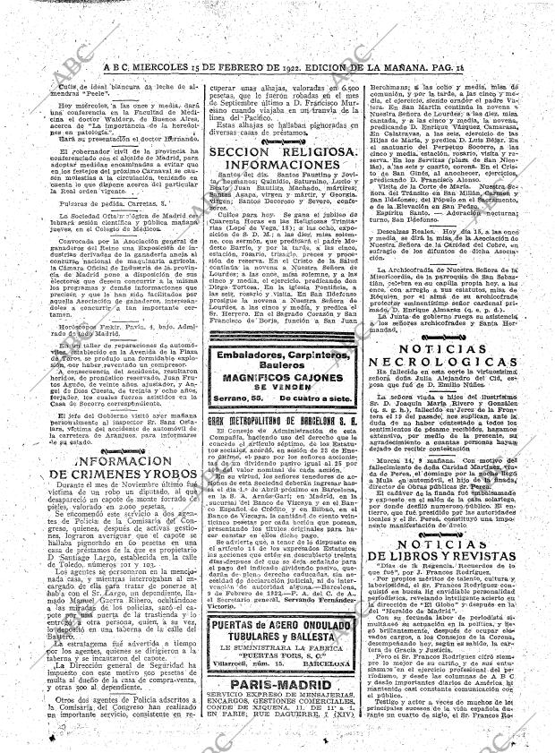 ABC MADRID 15-02-1922 página 18