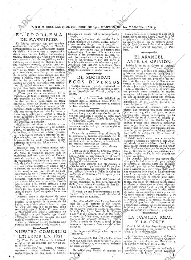 ABC MADRID 15-02-1922 página 9