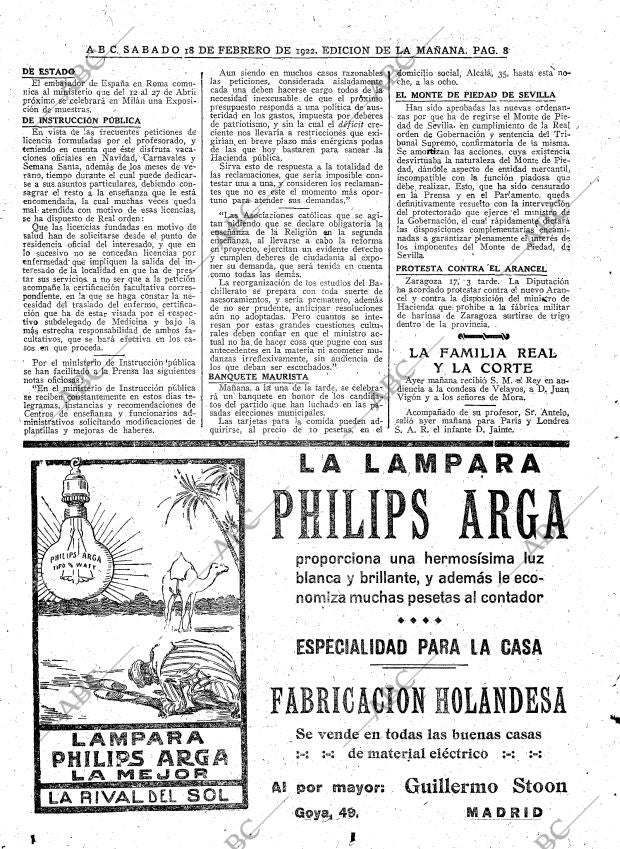 ABC MADRID 18-02-1922 página 8