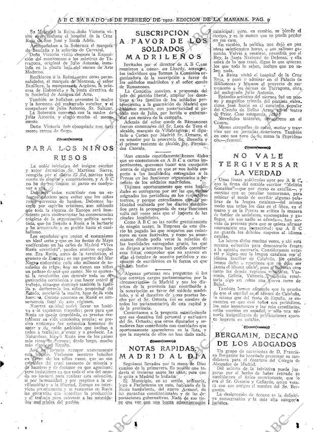 ABC MADRID 18-02-1922 página 9