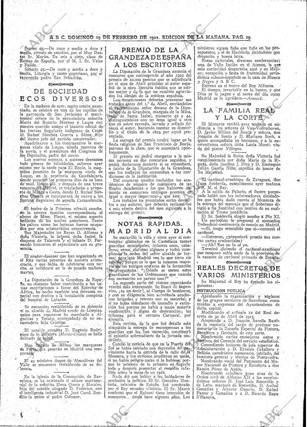 ABC MADRID 19-02-1922 página 19