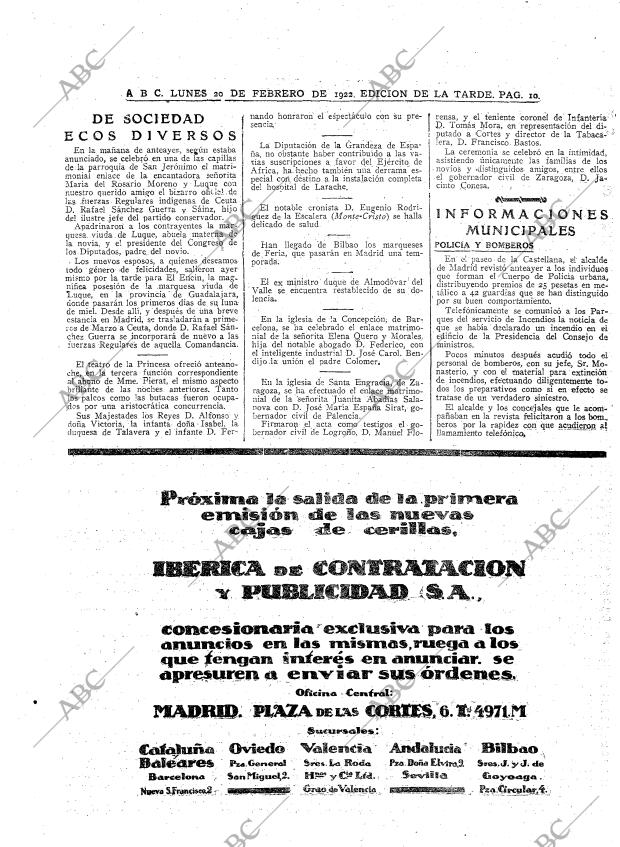 ABC MADRID 20-02-1922 página 10