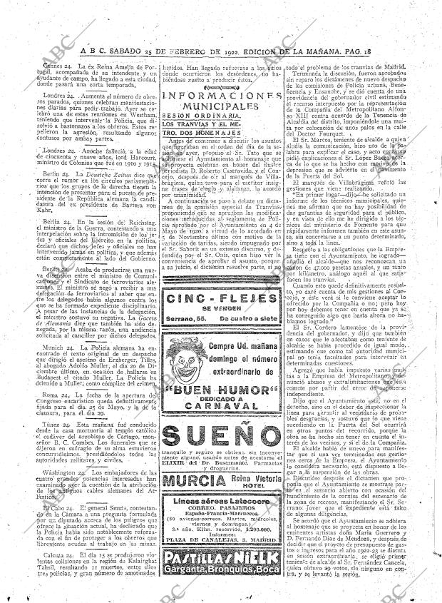 ABC MADRID 25-02-1922 página 18