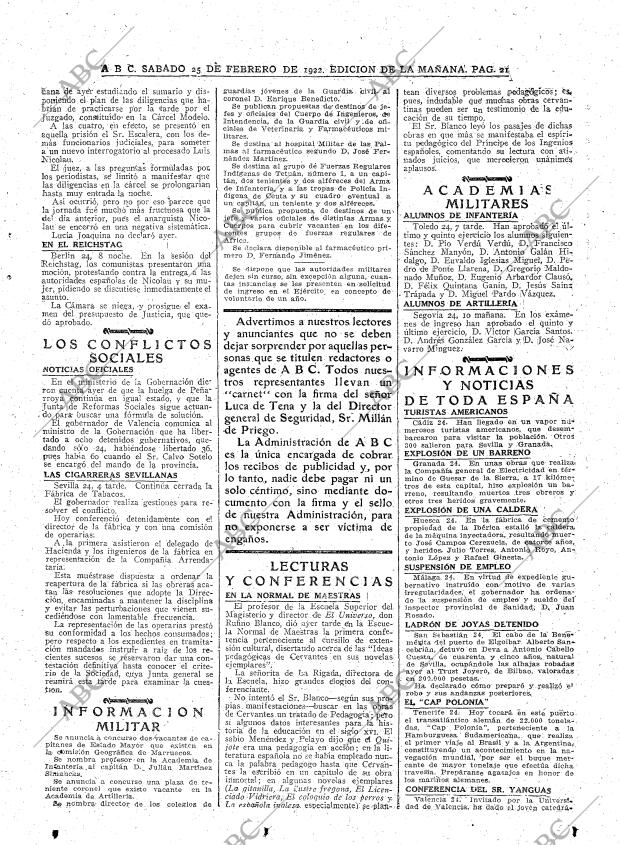 ABC MADRID 25-02-1922 página 21