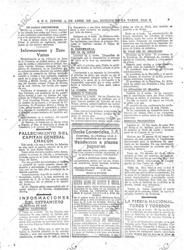 ABC MADRID 13-04-1922 página 8