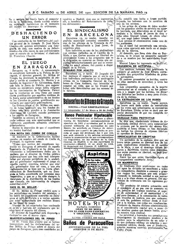 ABC MADRID 15-04-1922 página 14