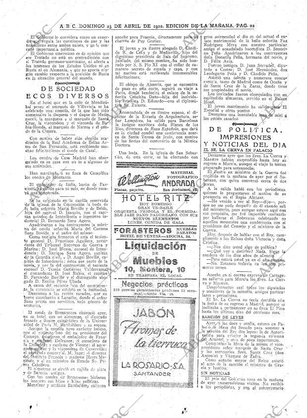 ABC MADRID 23-04-1922 página 22
