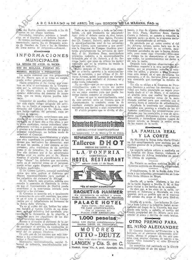 ABC MADRID 29-04-1922 página 14