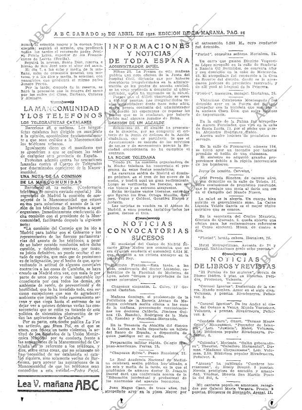 ABC MADRID 29-04-1922 página 21