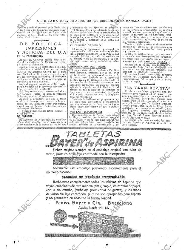 ABC MADRID 29-04-1922 página 8