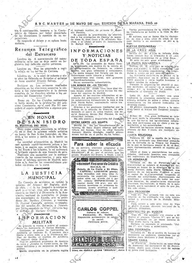 ABC MADRID 30-05-1922 página 20