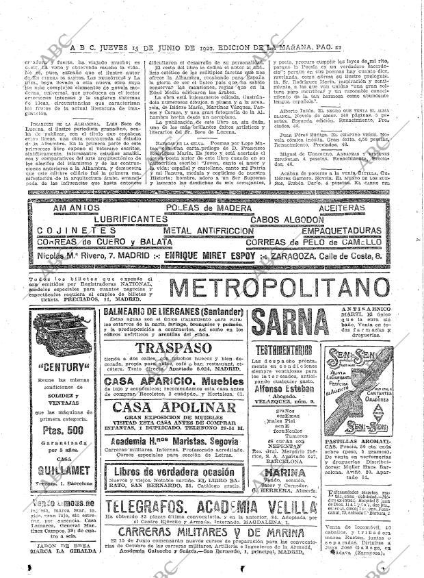 ABC MADRID 15-06-1922 página 22