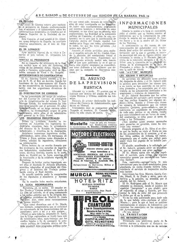 ABC MADRID 14-10-1922 página 12