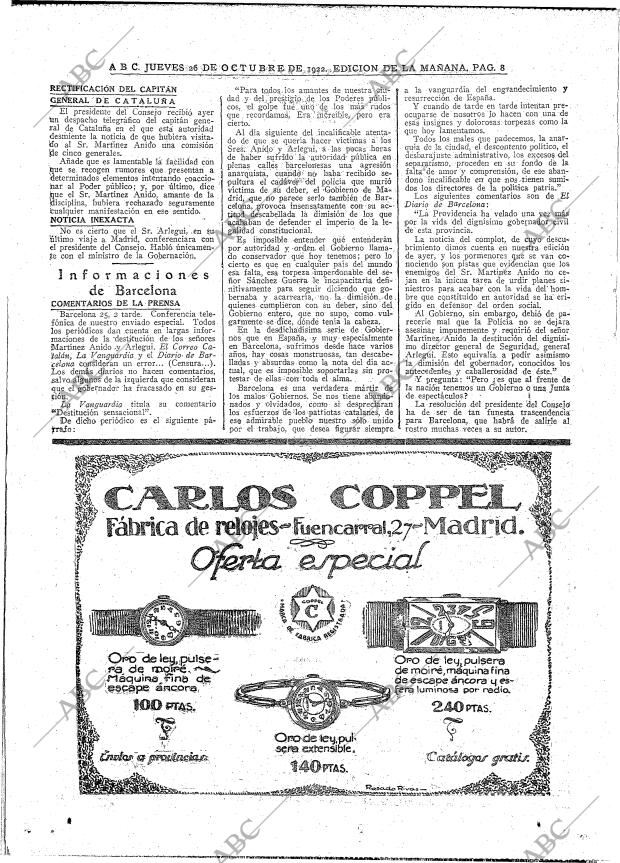 ABC MADRID 26-10-1922 página 8