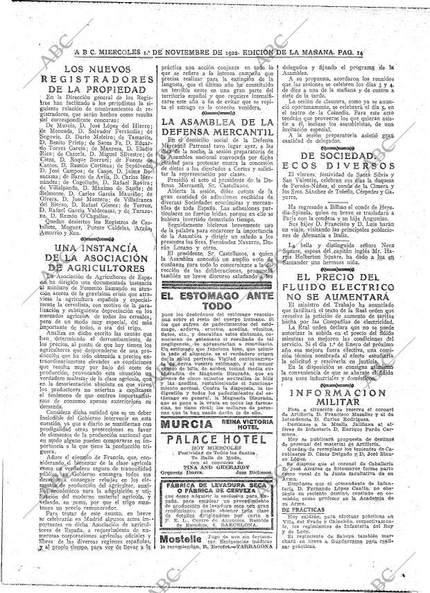 ABC MADRID 01-11-1922 página 14