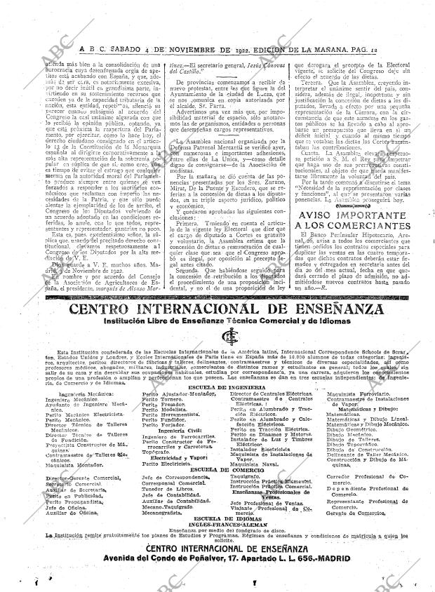 ABC MADRID 04-11-1922 página 12