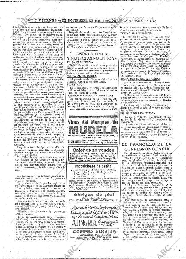 ABC MADRID 10-11-1922 página 14