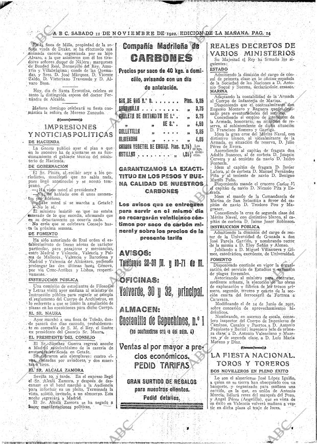 ABC MADRID 11-11-1922 página 14