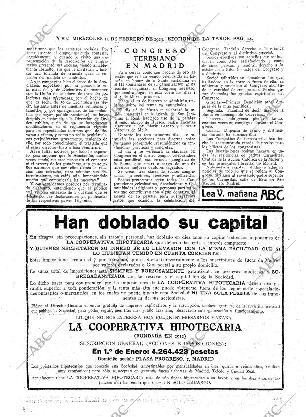 ABC MADRID 14-02-1923 página 14