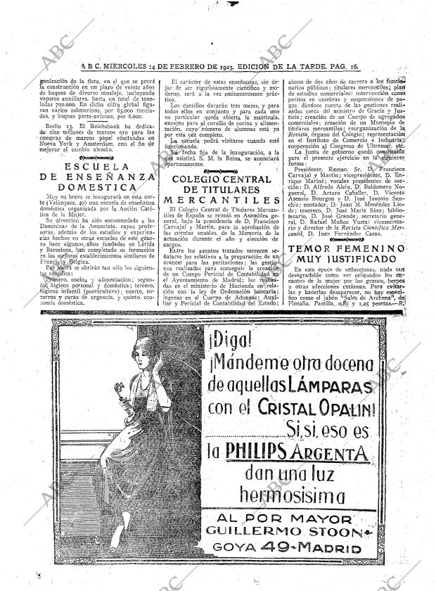 ABC MADRID 14-02-1923 página 16