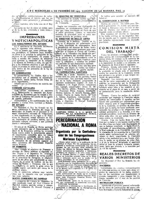 ABC MADRID 21-02-1923 página 12