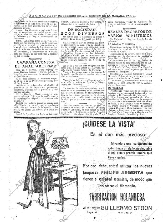 ABC MADRID 27-02-1923 página 14