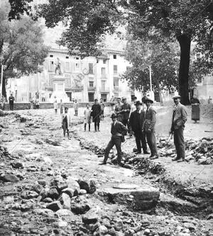 Estado de la plaza del Españoleto en Játiva, donde las Aguas Arrancaron el...