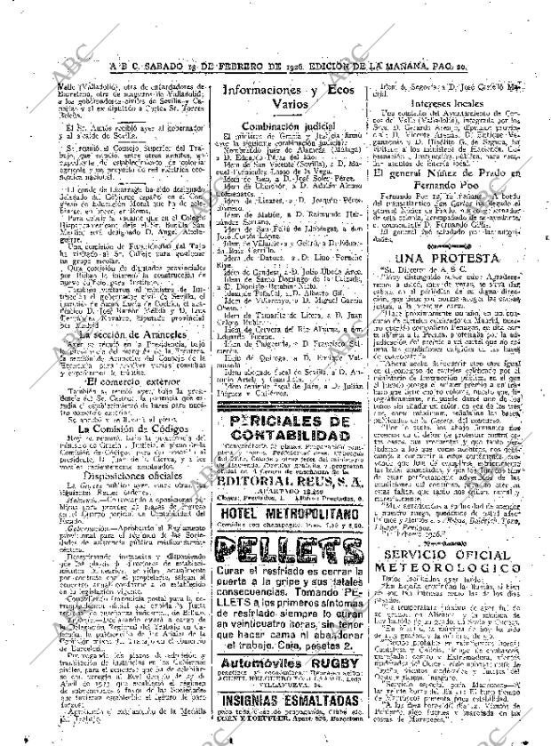 ABC MADRID 13-02-1926 página 20