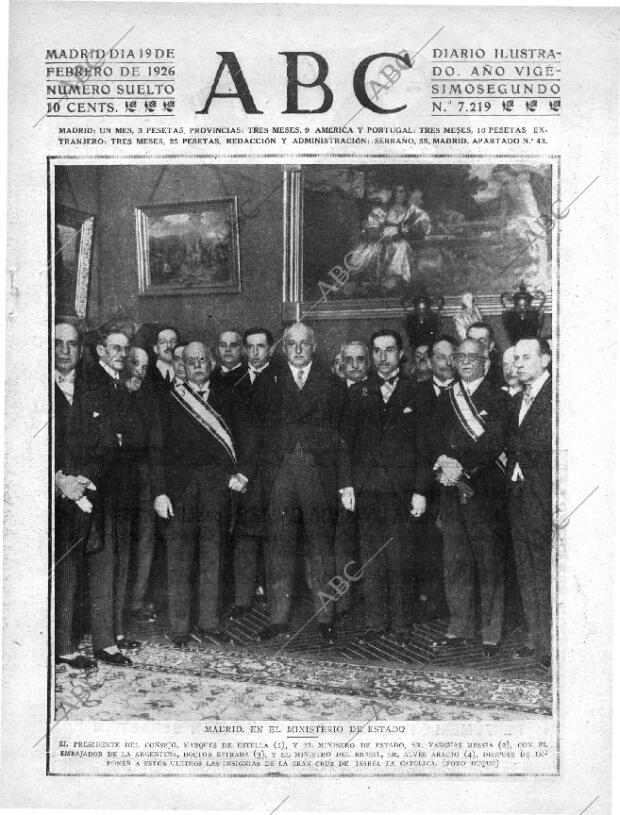 ABC MADRID 19-02-1926 página 1