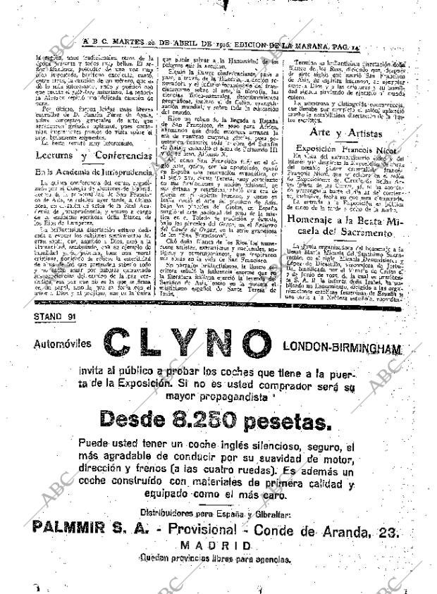 ABC MADRID 20-04-1926 página 14