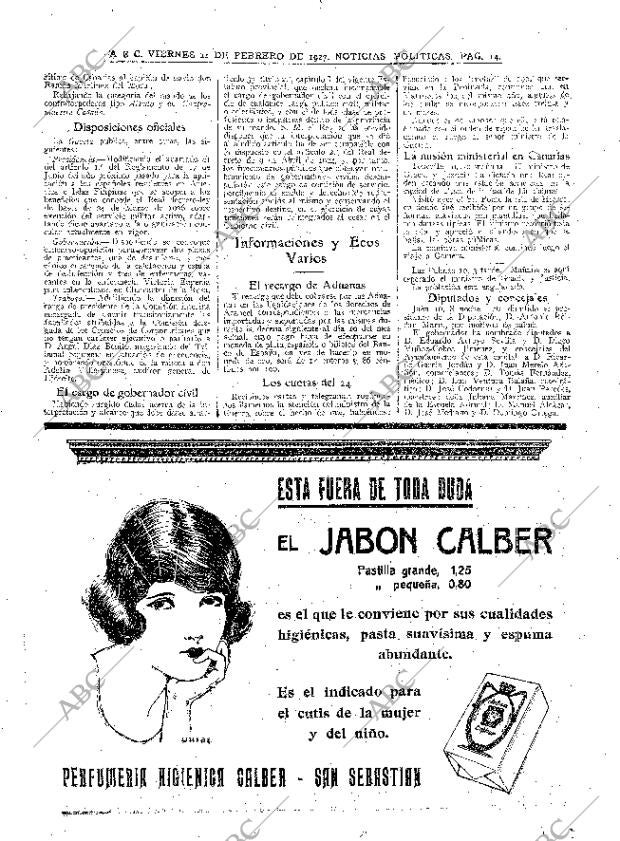 ABC MADRID 11-02-1927 página 14