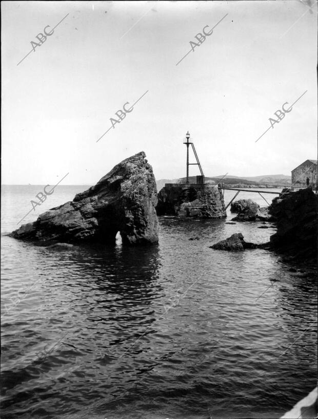 Vista del Faro de la población Candas (Asturias)