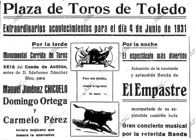 Cartel de la corrida celebrada el día 4 de junio de 1931 en la Plaza de Toros de...