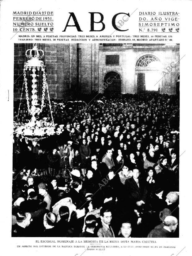 ABC MADRID 27-02-1931 página 1