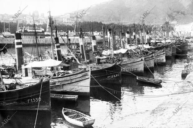 Vista de los barcos pesqueros amarrados en el puerto debido a una huelga